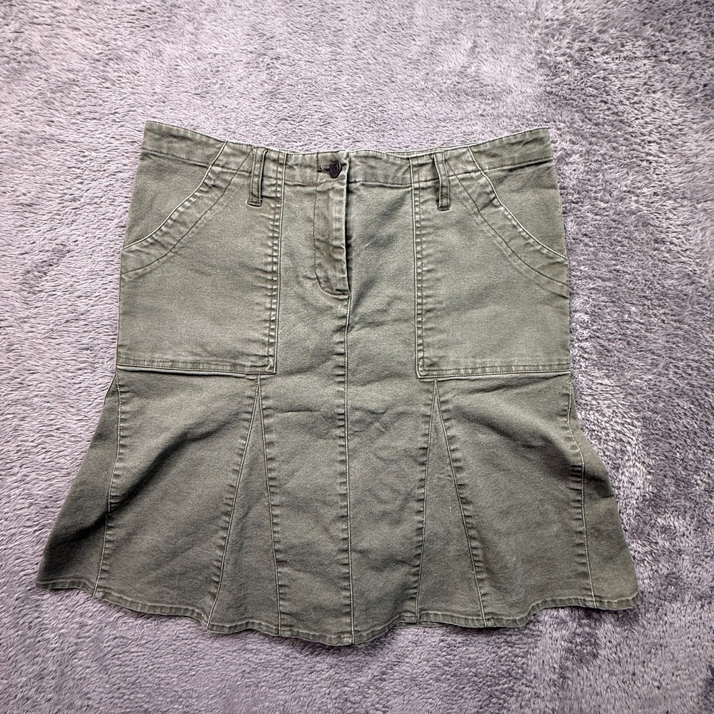 VTG Y2K Zinc Canvas Skirt Womens 32" Waist Army Green Slash Pockets Cotton Blend
